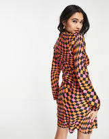 Never Fully Dressed Warped Checkerboard Mini Dress In Pink