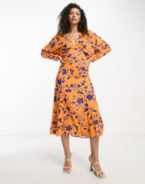 Never Fully Dressed Ruby Printed Midi Dress In Orange