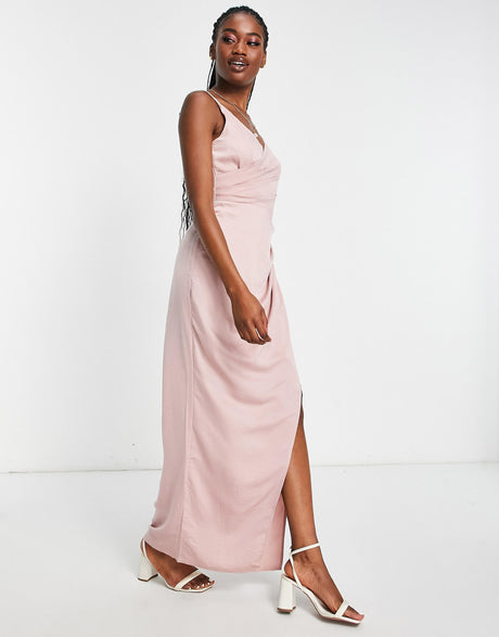 Little Mistress Wrap Maxi Prom Dress In Blush
