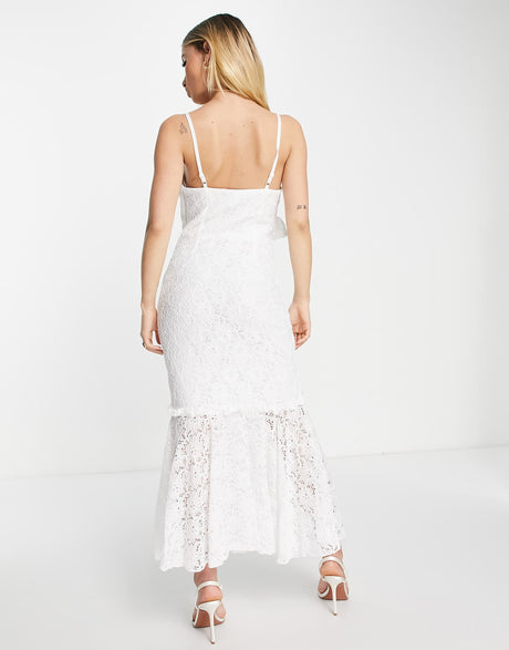 Little Mistress Lace Fishtail Dress In White