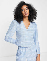 Selected Femme Seersucker Check Button Through Shirt Co-Ord In Light Blue