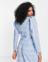 Selected Femme Seersucker Check Button Through Shirt Co-Ord In Light Blue