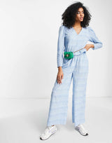 Selected Femme Seersucker Check Button Through Shirt Co-Ord In Light Blue