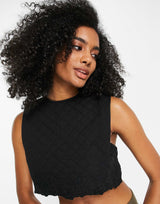 Mango Button Back Quilted Crop Vest With Embossed Flower Detail