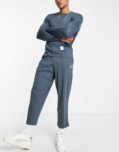 Puma Classic Ribbed Straight Leg Trousers In Dark Slate Blue -