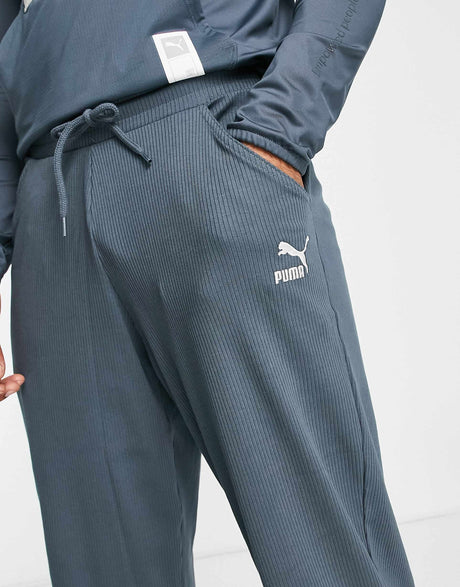 Puma Classic Ribbed Straight Leg Trousers In Dark Slate Blue -