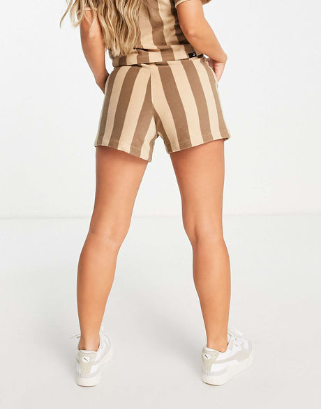 Puma Downtown Towelling Shorts In Brown Stripe -
