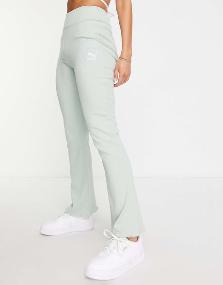 Puma Classics Ribbed Flare Trousers In Pastel Green