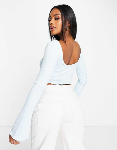 Puma Classic Flare Sleeve Scoop Back Top In Baby Blue