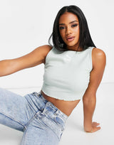 Puma Classics Lettuce Hem Crop Tank Top In Pastel Green