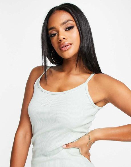 Puma Classics Ribbed Midi Dress In Pastel Green