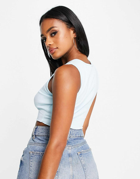 Puma Classics Lettuce Hem Crop Tank Top In Baby Blue