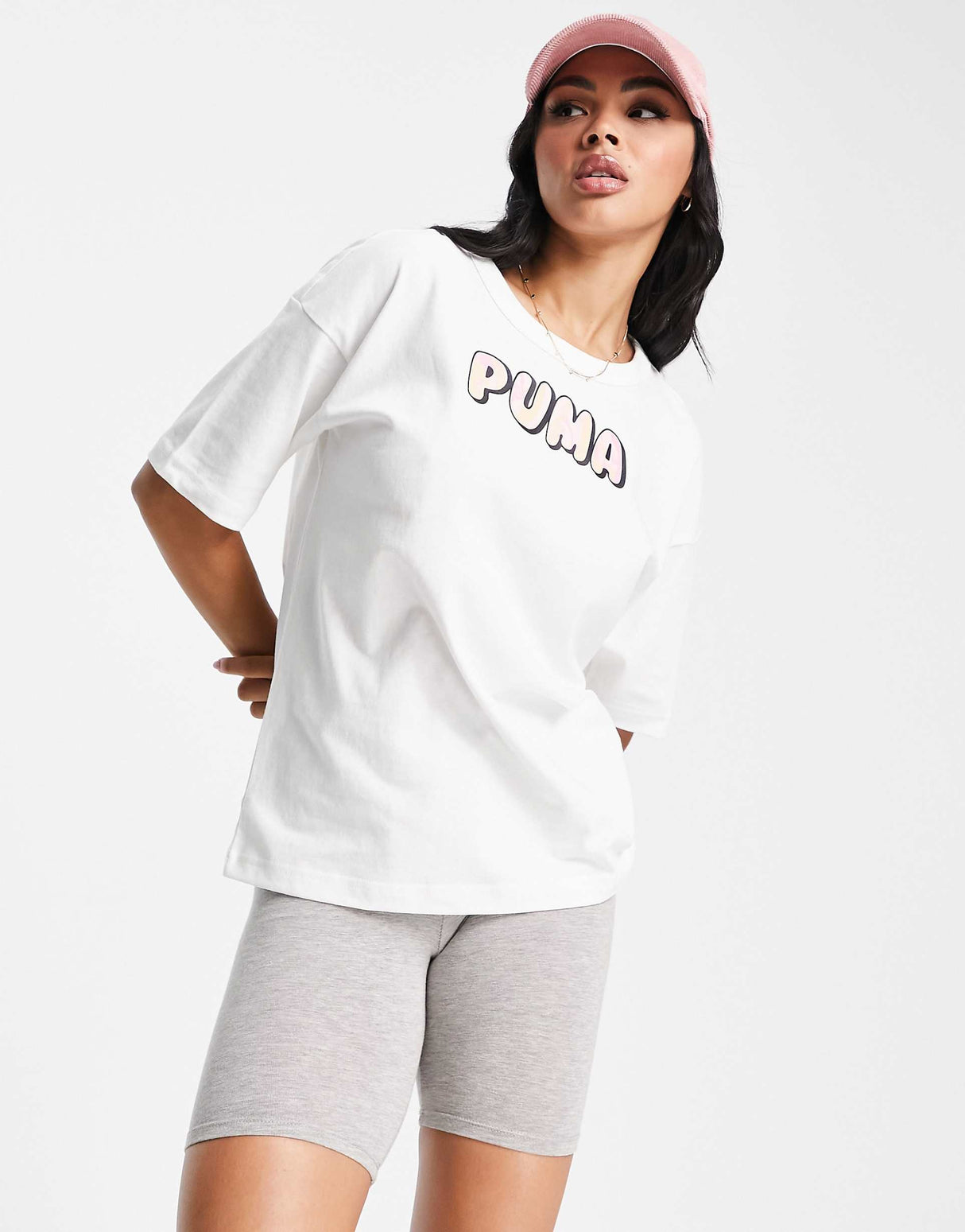 Puma Marble Bubble Font T-Shirt In Pink And White -