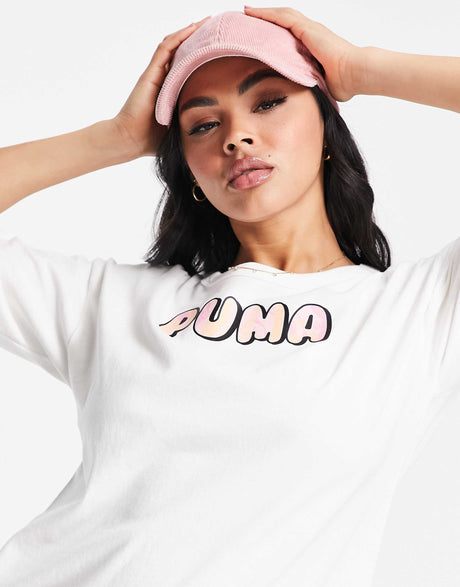 Puma Marble Bubble Font T-Shirt In Pink And White -