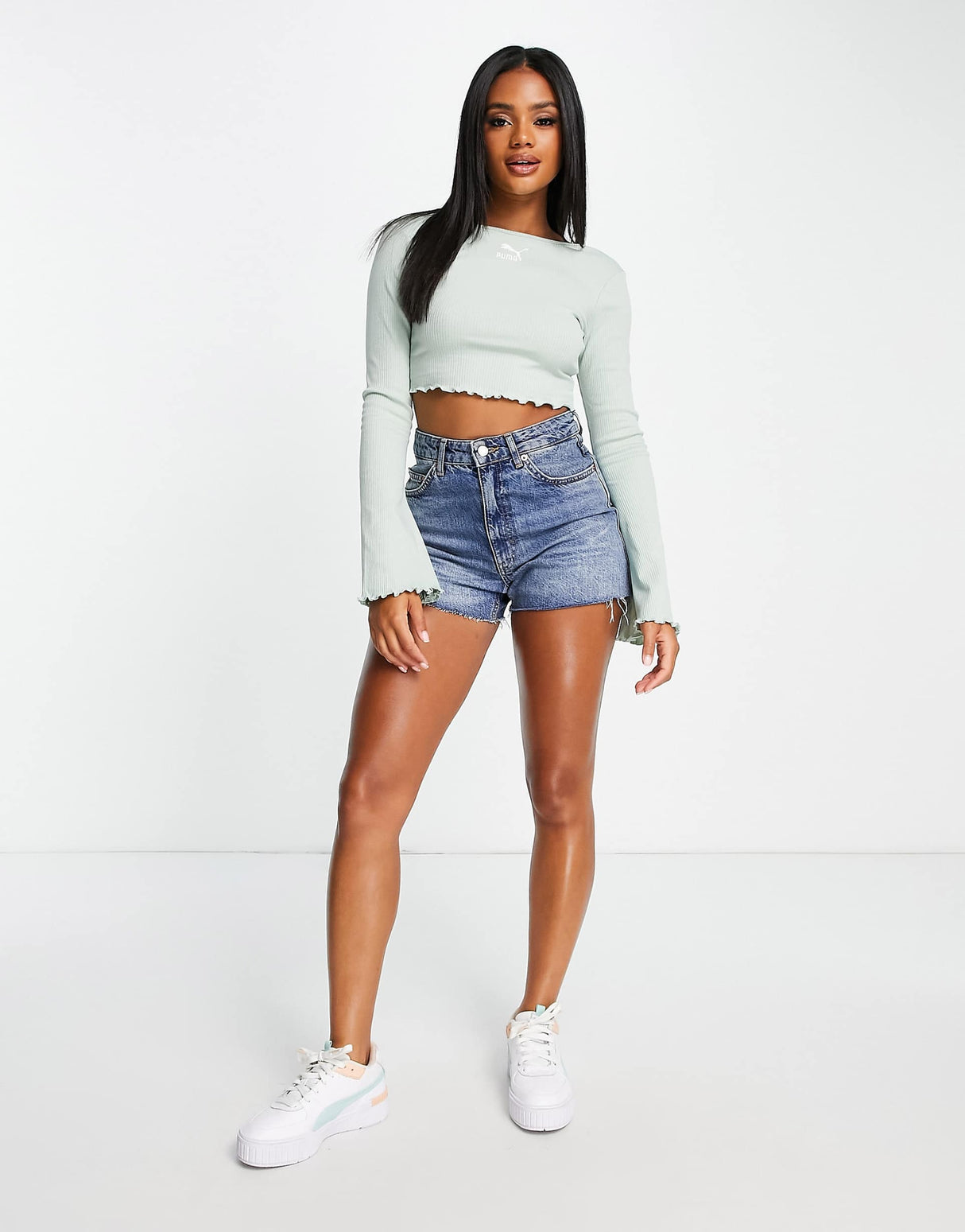 Puma Classic Flare Sleeve Scoop Back Top In Pastel Green