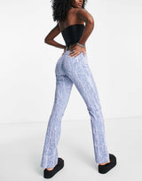 Weekday Polyester Twinkle Trousers In Blue Snake Print