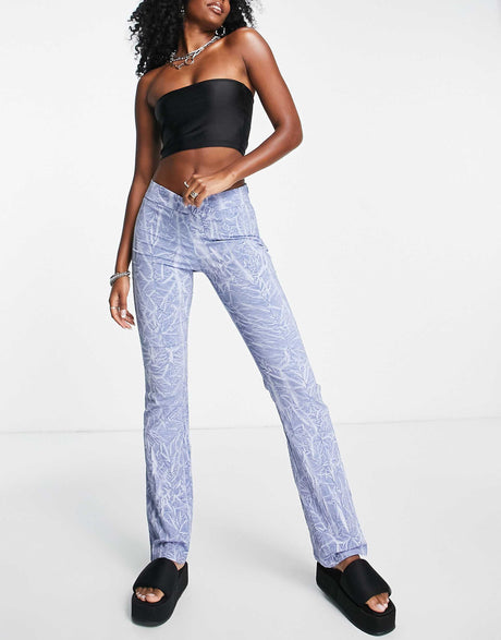 Weekday Polyester Twinkle Trousers In Blue Snake Print