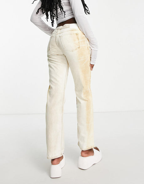 Weekday Cotton Faded Straight Leg Jeans In Brown And White