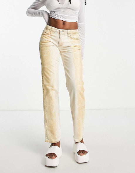 Weekday Cotton Faded Straight Leg Jeans In Brown And White