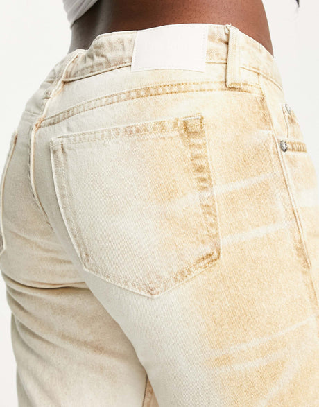 Weekday Cotton Faded Straight Leg Jeans In Brown And White