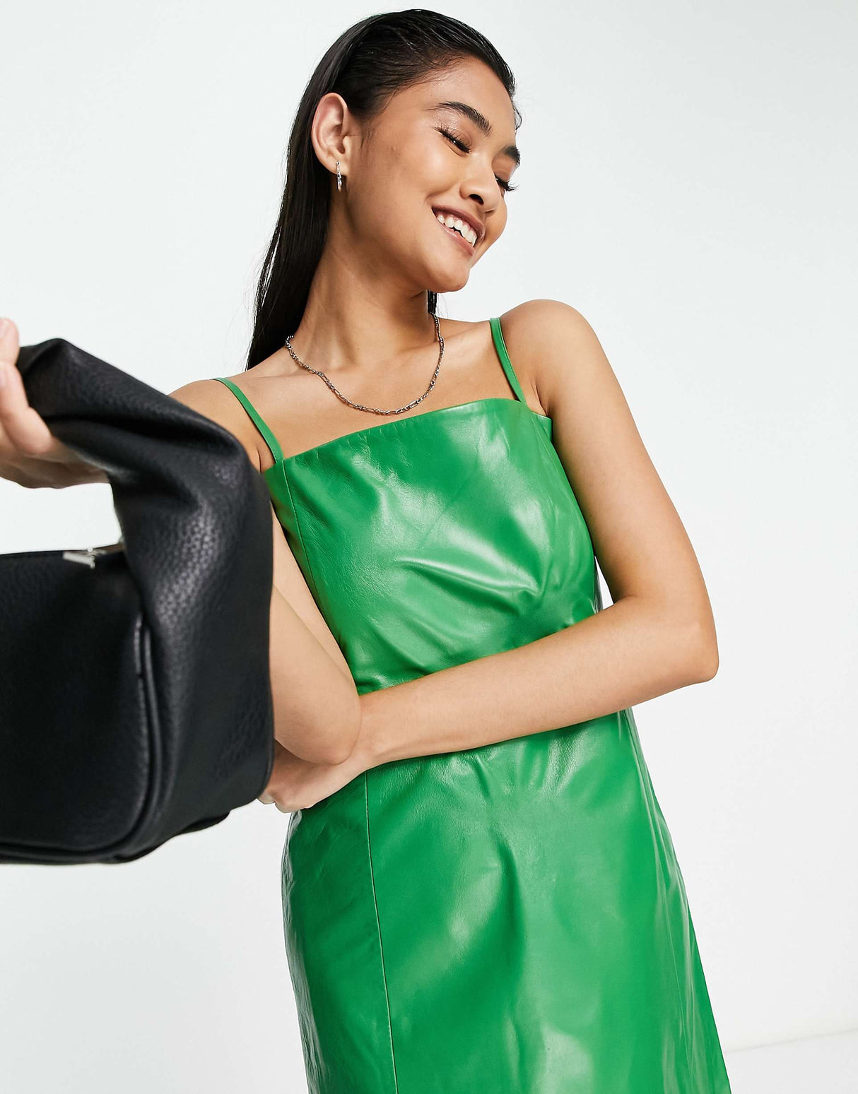Muubaa Leather Cami Mini Dress In Bright Green
