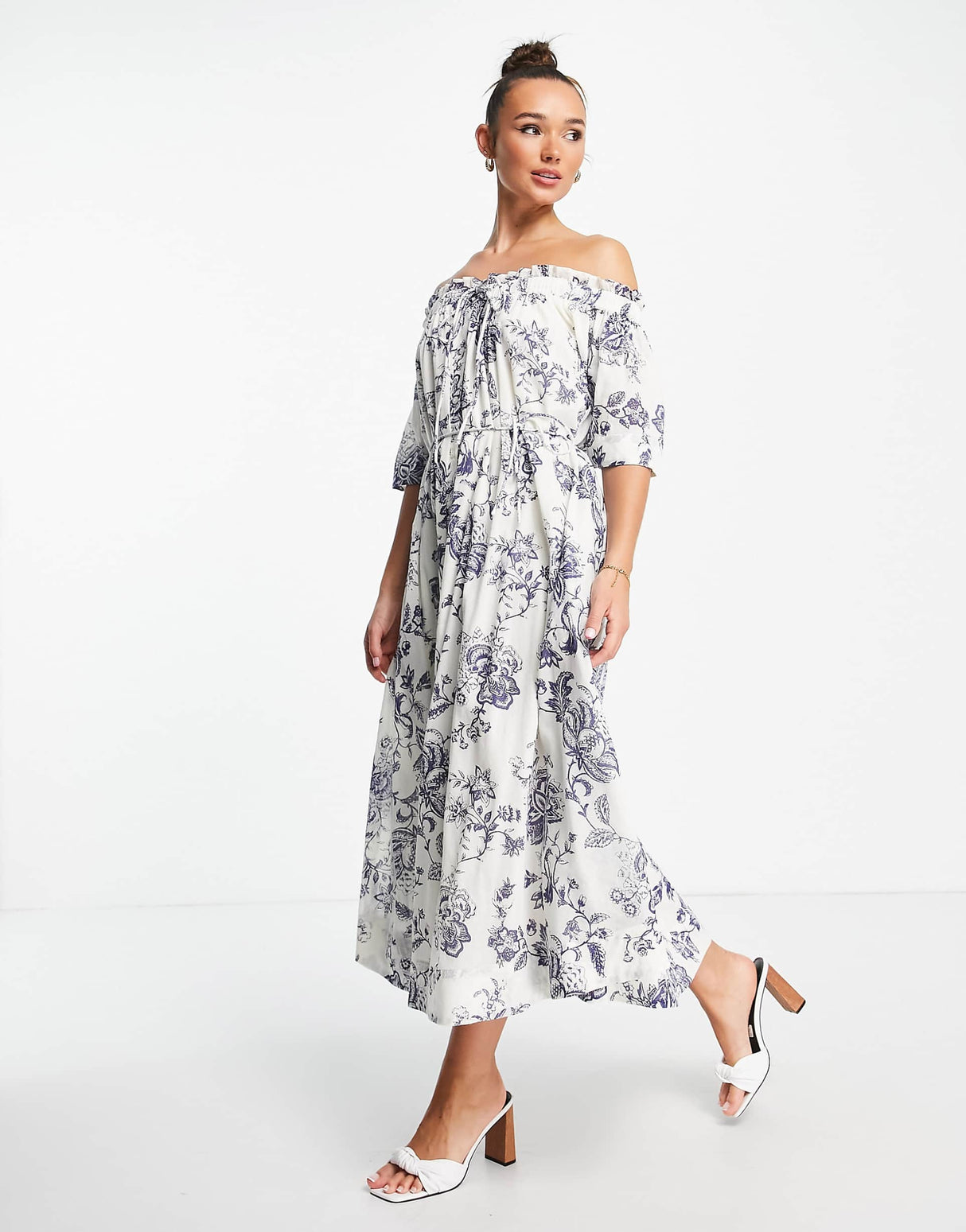 Whistles Cotton Off The Shoulder Maxi Dress In Botantical Print