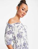 Whistles Cotton Off The Shoulder Maxi Dress In Botantical Print
