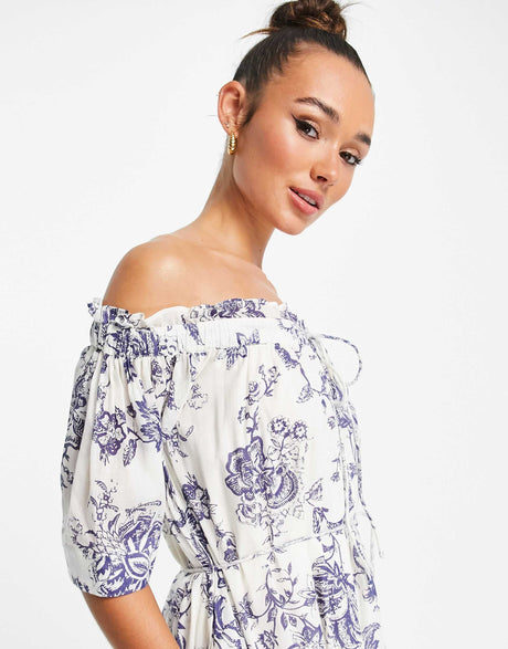 Whistles Cotton Off The Shoulder Maxi Dress In Botantical Print