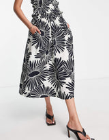 Whistles High Waist Midi Skirt In Contrast Daisy Print Co-Ord
