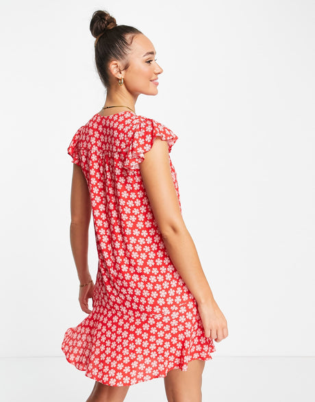 Whistles Mini Dress With Collar In Pink And Red Floral