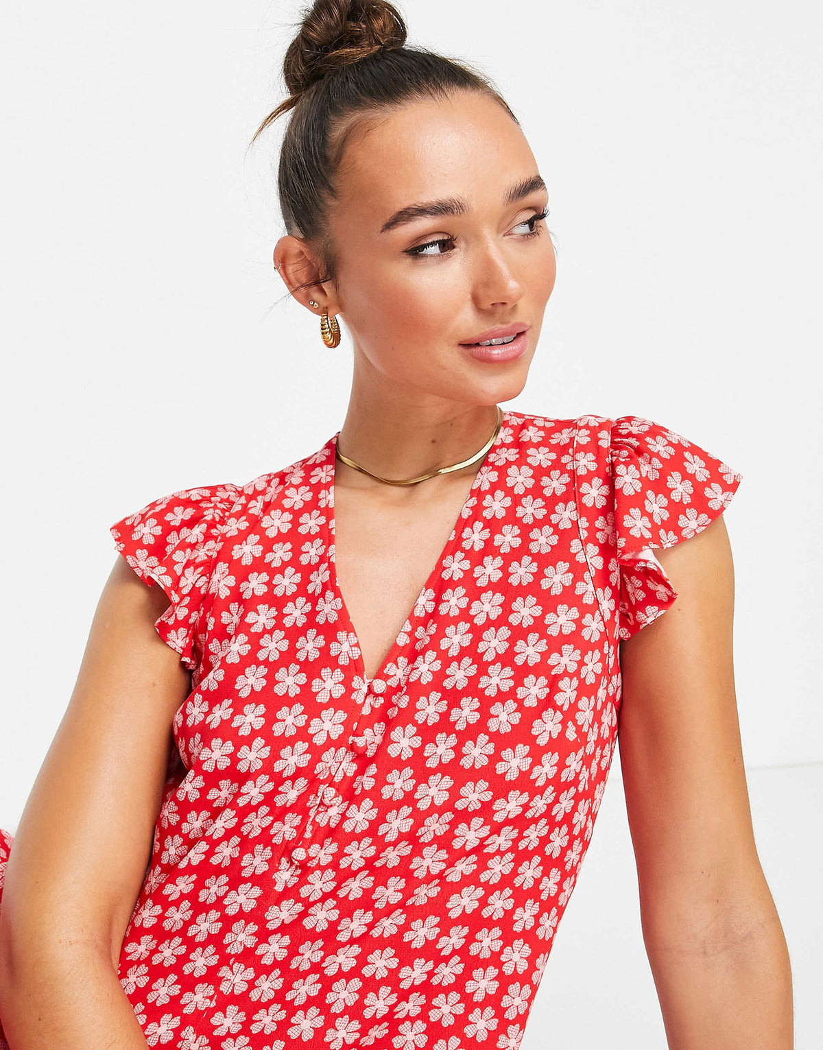 Whistles Mini Dress With Collar In Pink And Red Floral