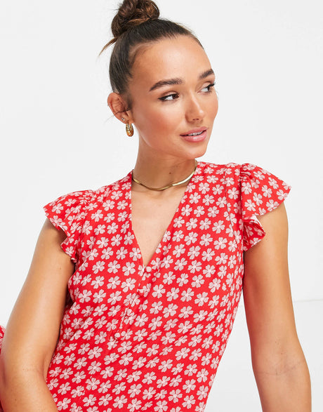Whistles Mini Dress With Collar In Pink And Red Floral