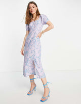 Whistles Puff Sleeve Midi Tea Dress In Delicate Floral