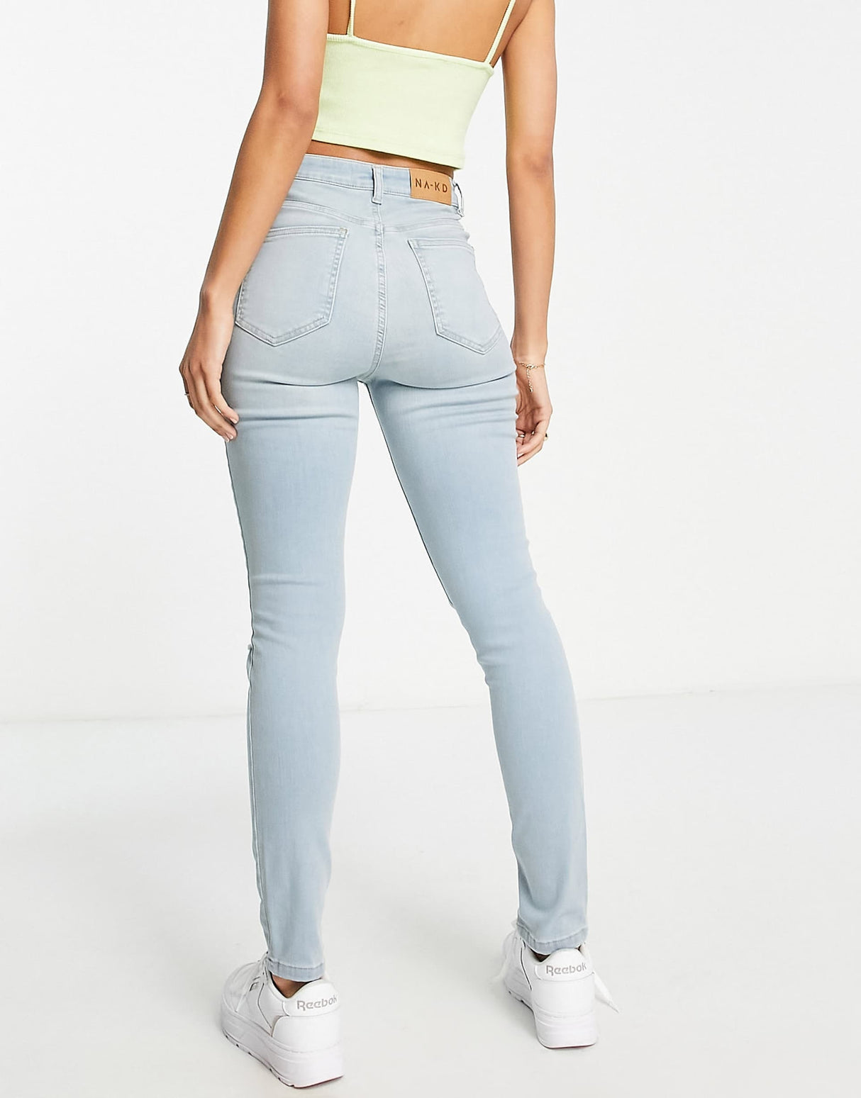 Na-Kd Cotton Highwaist Skinny Ripped Jeans In Light Blue