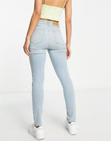 Na-Kd Cotton Highwaist Skinny Ripped Jeans In Light Blue