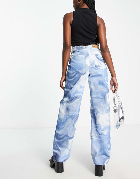 Na-Kd X Josefine Simone Dahl Wide Leg Jeans In Swirl Print
