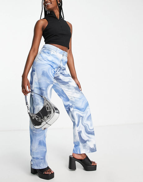 Na-Kd X Josefine Simone Dahl Wide Leg Jeans In Swirl Print