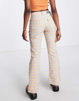 The Ragged Priest Flared Jeans In Blue And Yellow Check