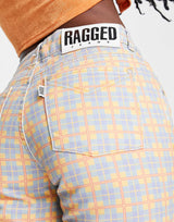 The Ragged Priest Flared Jeans In Blue And Yellow Check