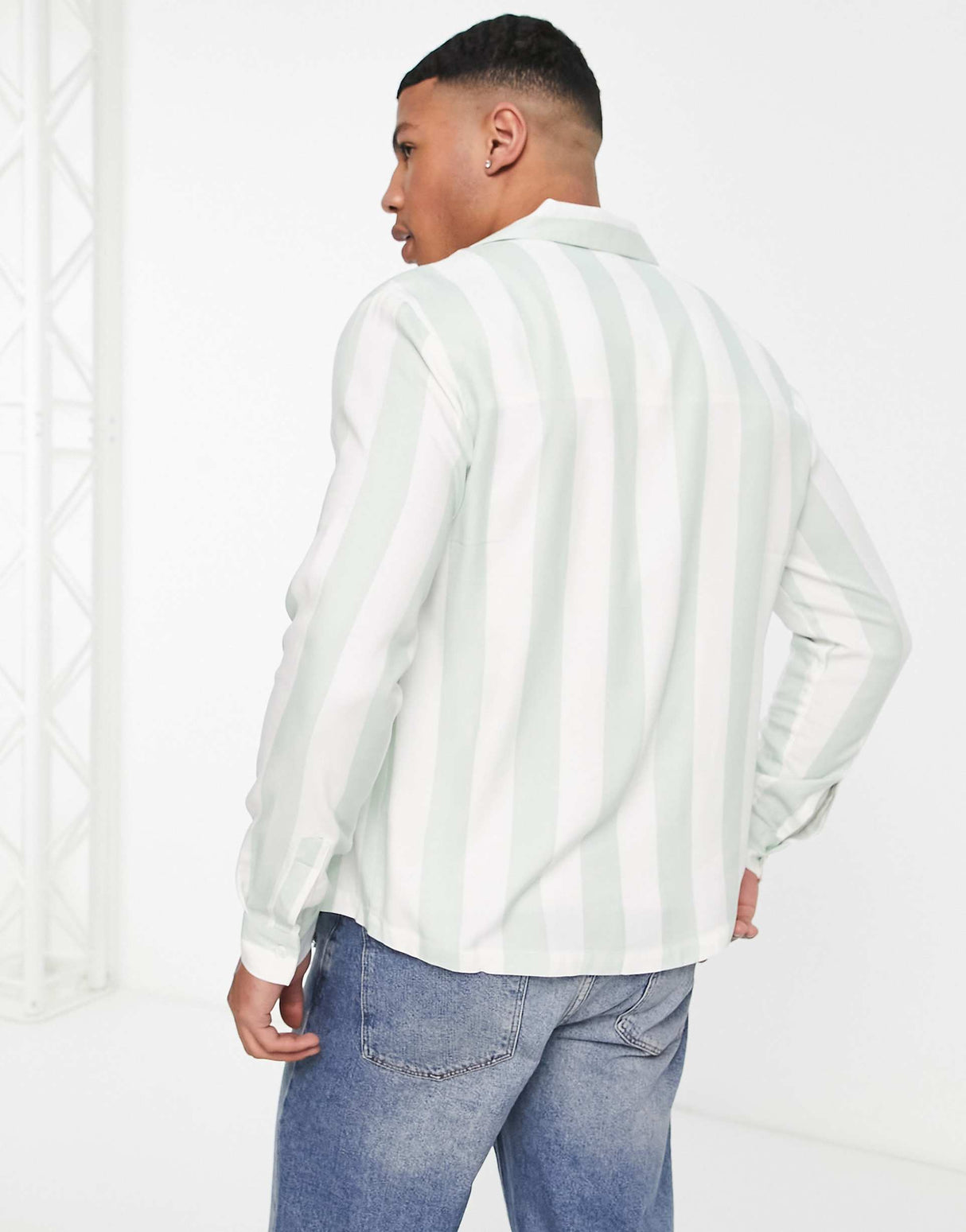 River Island Long Sleeve Slinky Stripe Shirt In Mint