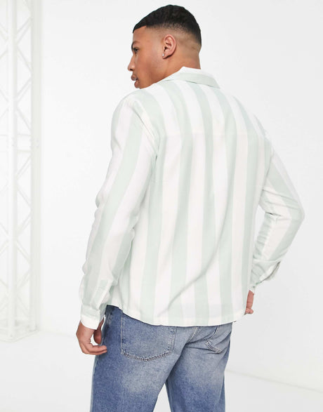 River Island Long Sleeve Slinky Stripe Shirt In Mint
