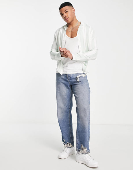 River Island Long Sleeve Slinky Stripe Shirt In Mint