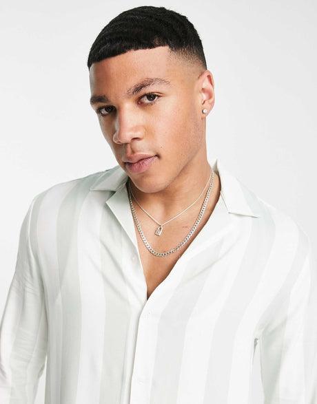 River Island Long Sleeve Slinky Stripe Shirt In Mint