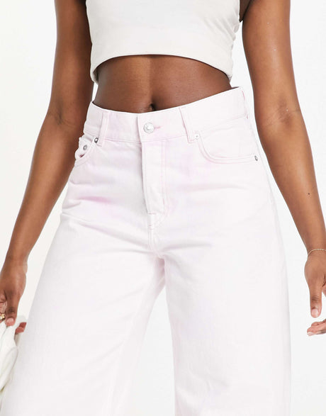 & Other Stories Cotton Low Waist Wide Leg Jeans In Light Pink