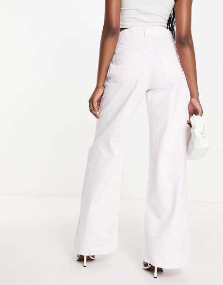 & Other Stories Cotton Low Waist Wide Leg Jeans In Light Pink