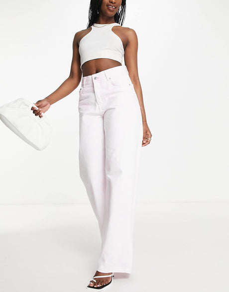 & Other Stories Cotton Low Waist Wide Leg Jeans In Light Pink
