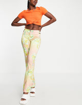 Weekday Straight Leg Cut Out Waist Trousers In Floral Print
