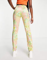 Weekday Straight Leg Cut Out Waist Trousers In Floral Print