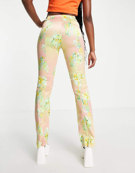 Weekday Straight Leg Cut Out Waist Trousers In Floral Print