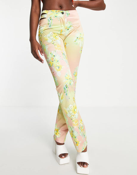 Weekday Straight Leg Cut Out Waist Trousers In Floral Print